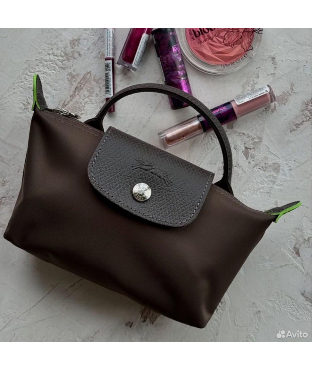 LONGCHAMP Коричневая кожаная сумка с короткими ручками, фото 4