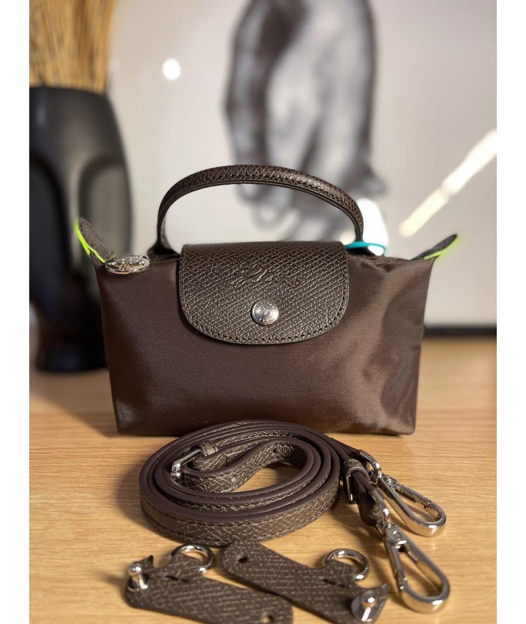 LONGCHAMP Коричневая кожаная сумка с короткими ручками, фото 5