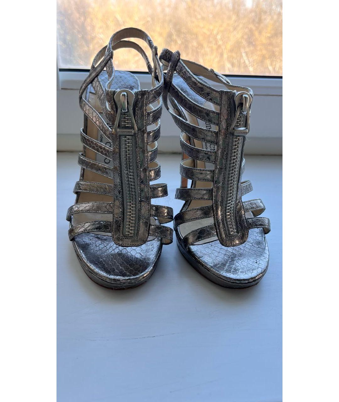 JIMMY CHOO Серебряные кожаные босоножки, фото 2