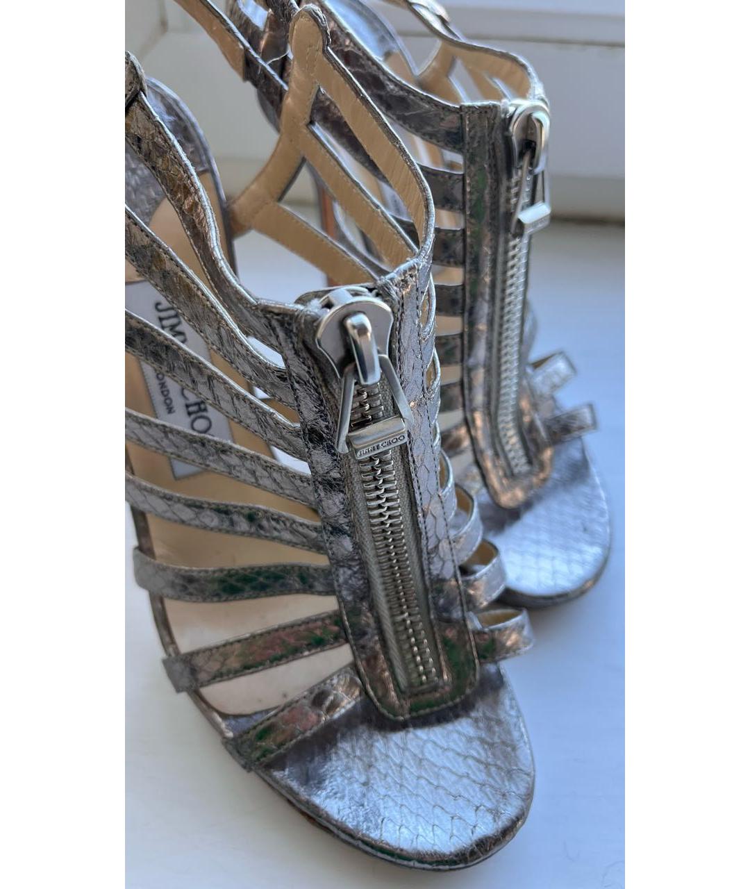 JIMMY CHOO Серебряные кожаные босоножки, фото 5