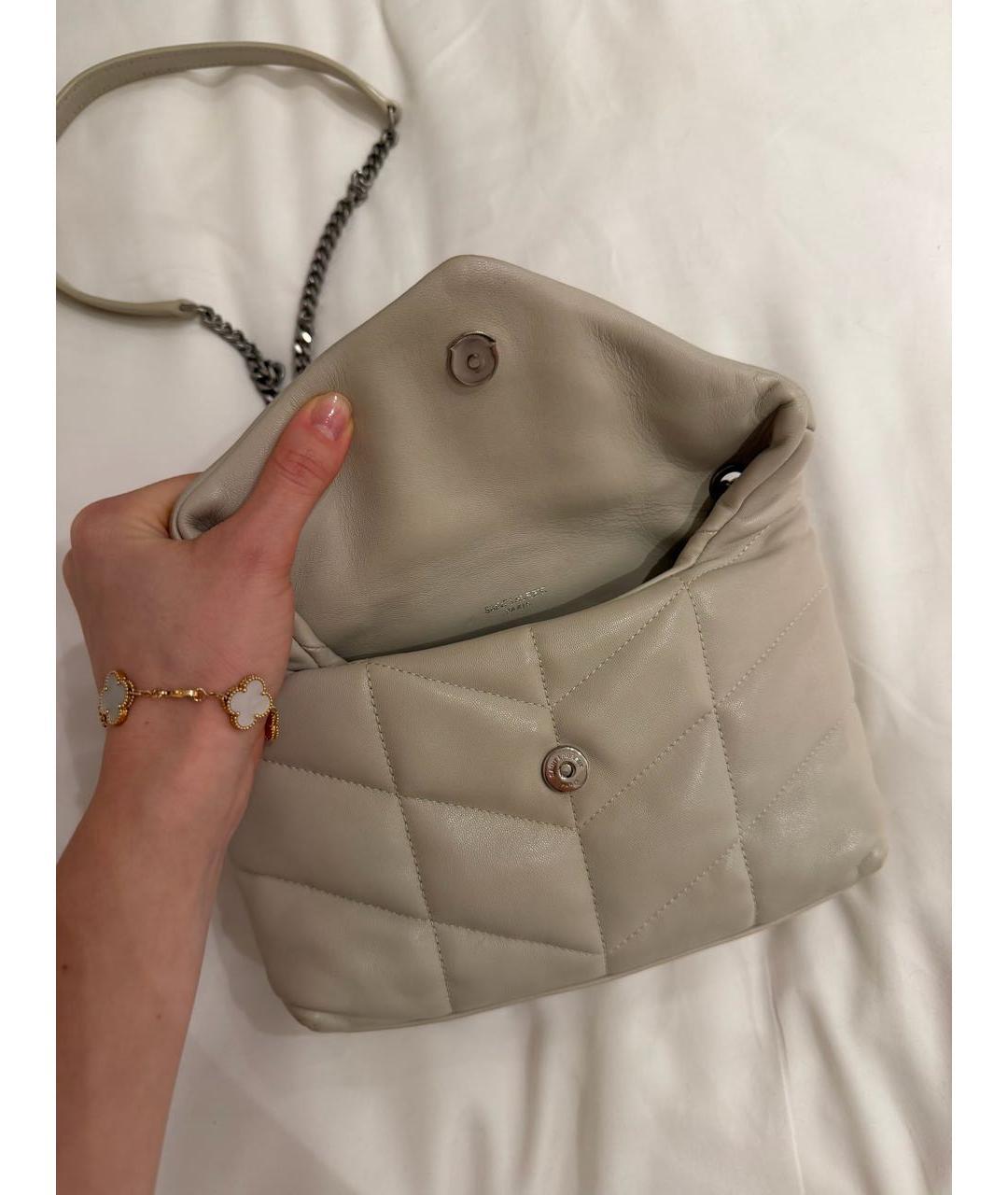 SAINT LAURENT Бежевая кожаная сумка через плечо, фото 8