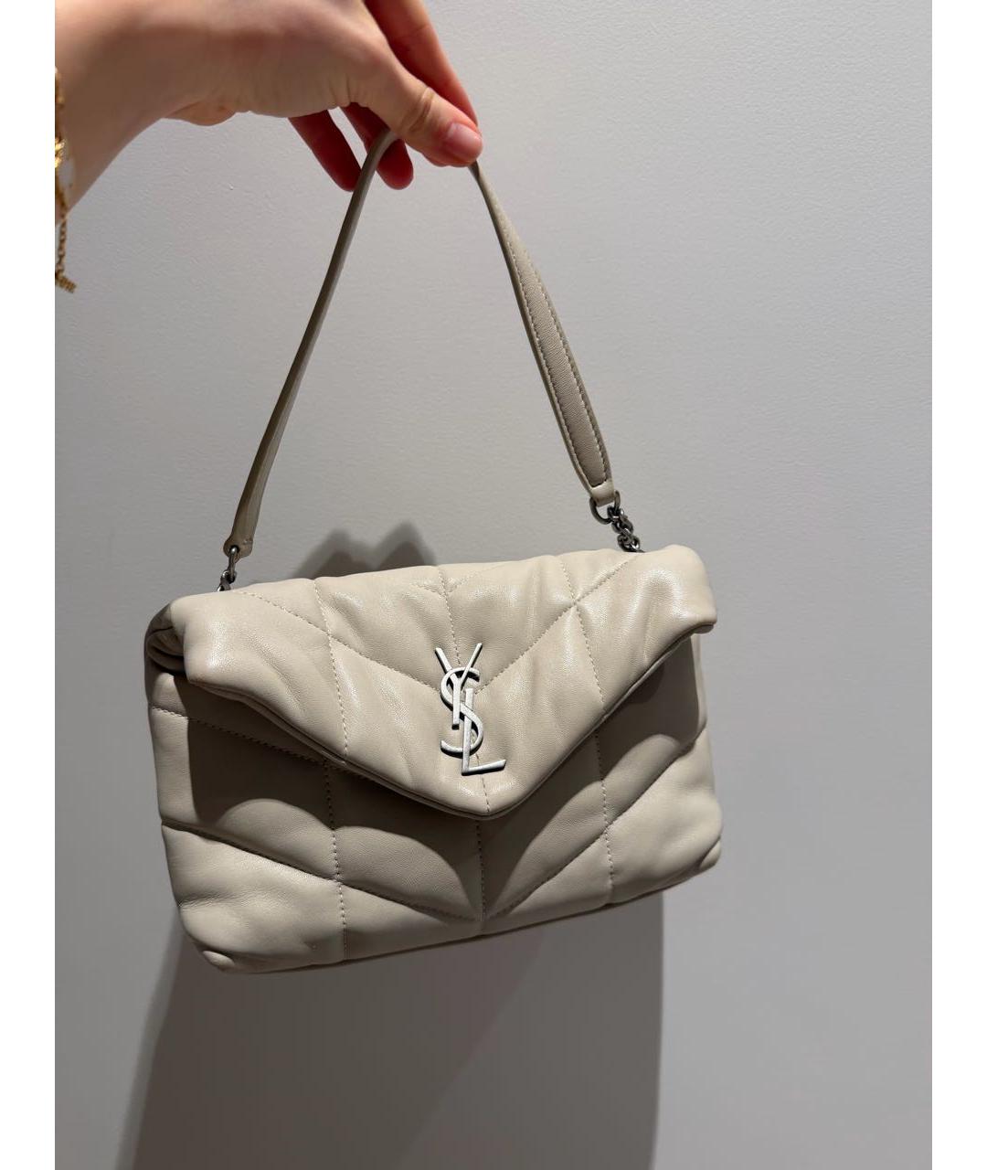 SAINT LAURENT Бежевая кожаная сумка через плечо, фото 4
