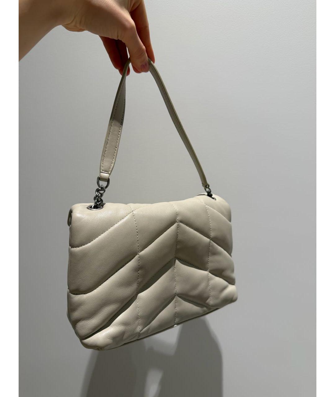 SAINT LAURENT Бежевая кожаная сумка через плечо, фото 3