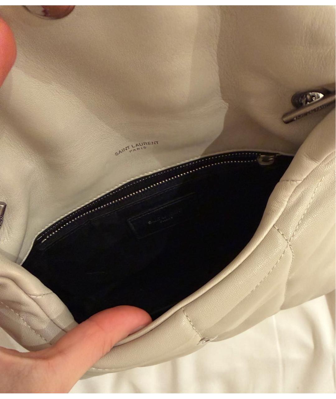 SAINT LAURENT Бежевая кожаная сумка через плечо, фото 7