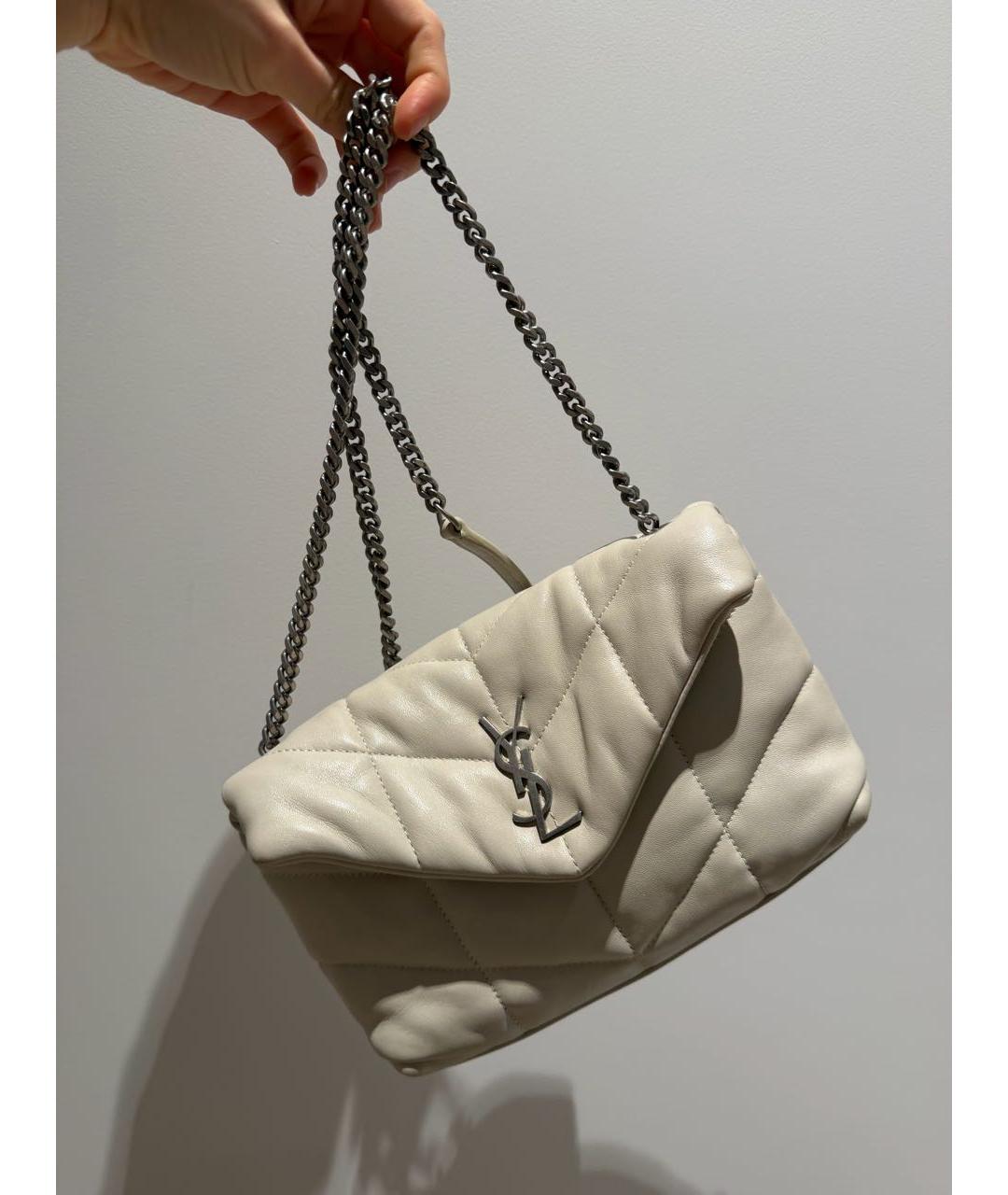 SAINT LAURENT Бежевая кожаная сумка через плечо, фото 5