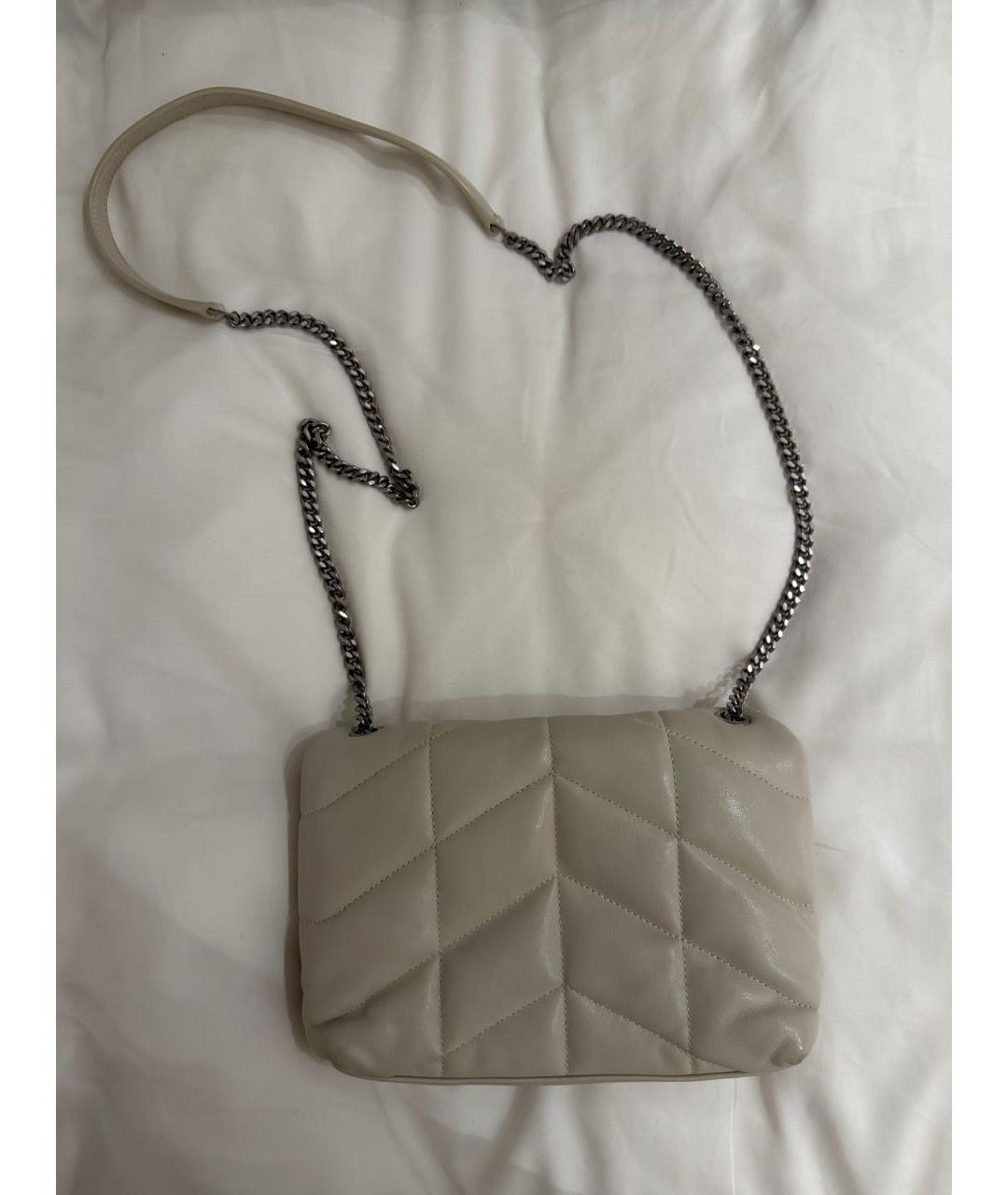 SAINT LAURENT Бежевая кожаная сумка через плечо, фото 6