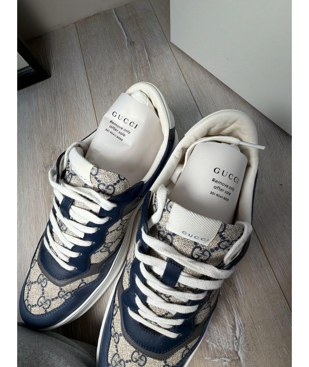 GUCCI Темно-синие кожаные низкие кроссовки / кеды, фото 5