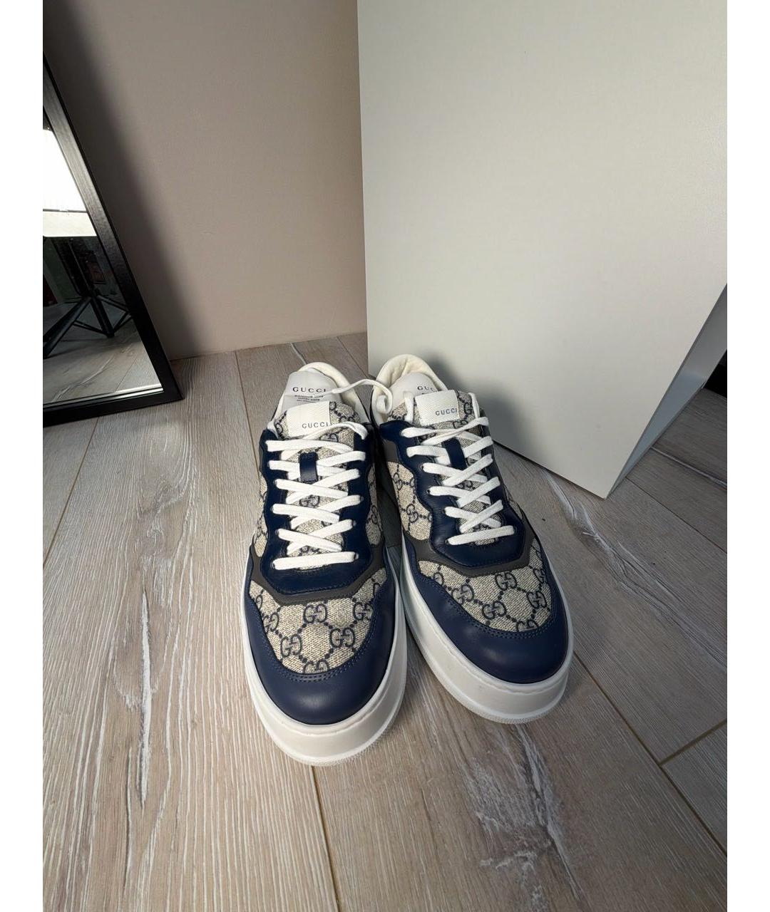 GUCCI Темно-синие кожаные низкие кроссовки / кеды, фото 2