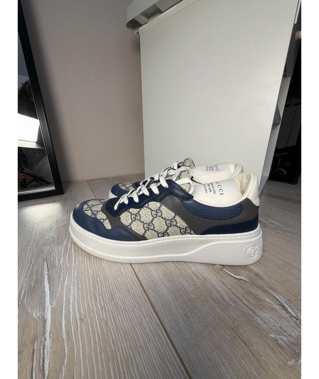 GUCCI Темно-синие кожаные низкие кроссовки / кеды, фото 7