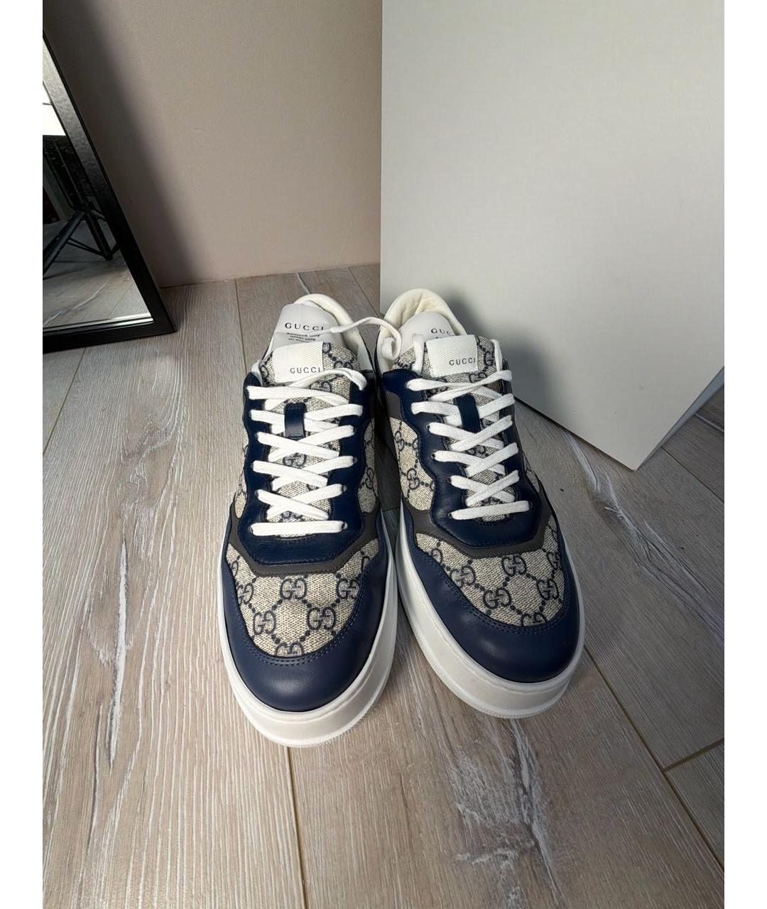 GUCCI Темно-синие кожаные низкие кроссовки / кеды, фото 3