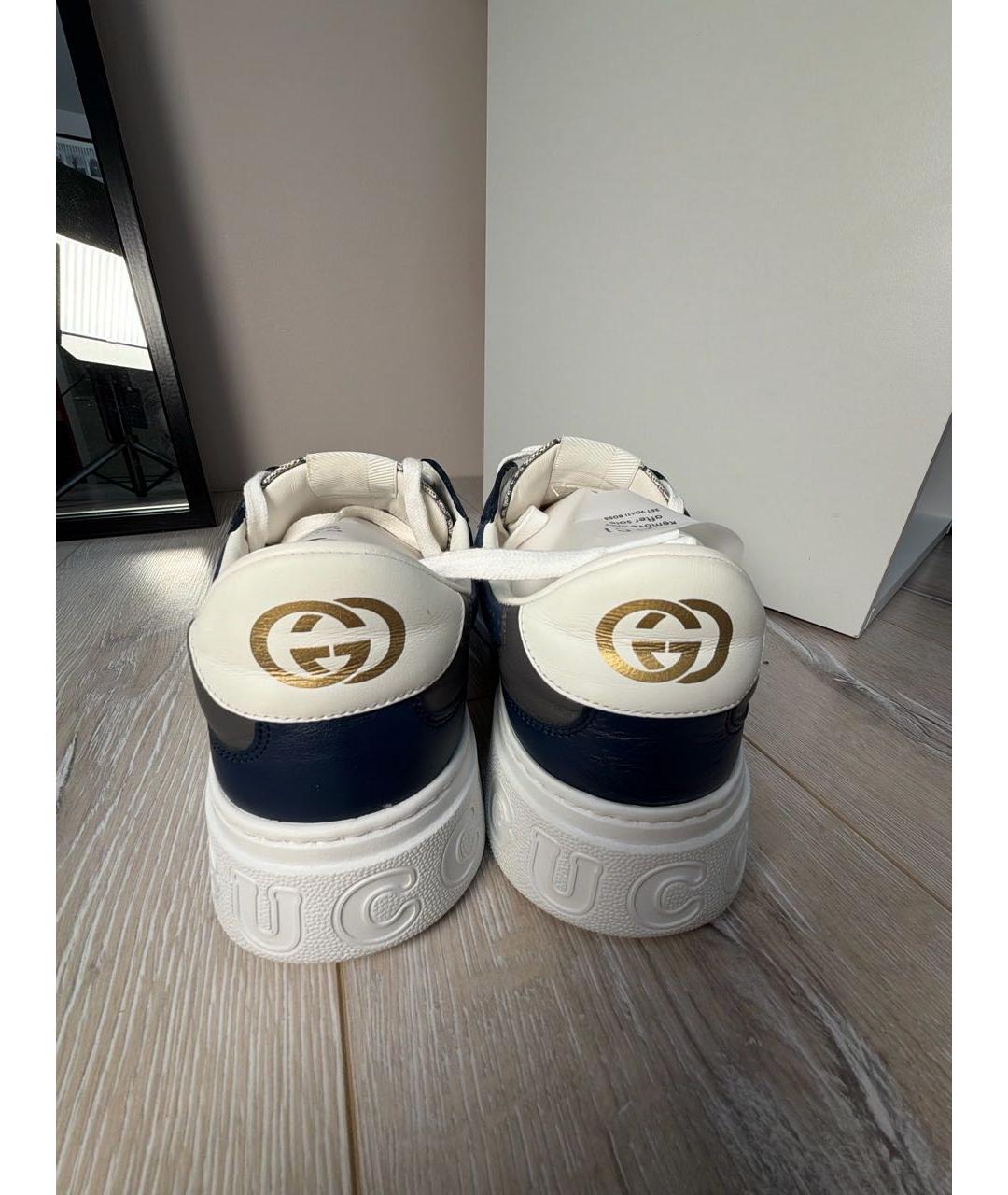 GUCCI Темно-синие кожаные низкие кроссовки / кеды, фото 4