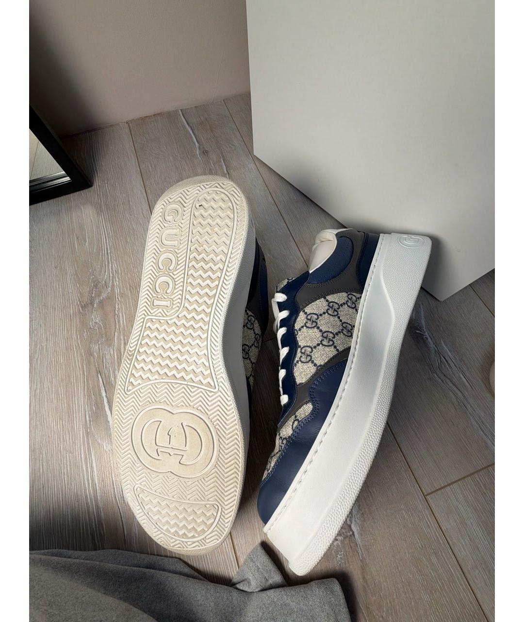 GUCCI Темно-синие кожаные низкие кроссовки / кеды, фото 6