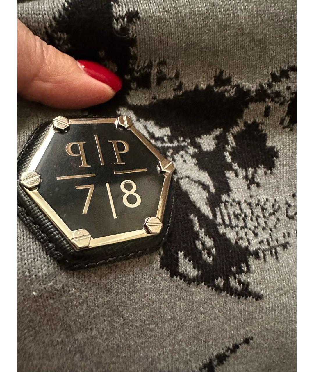 PHILIPP PLEIN Антрацитовый хлопковый джемпер / свитер, фото 2