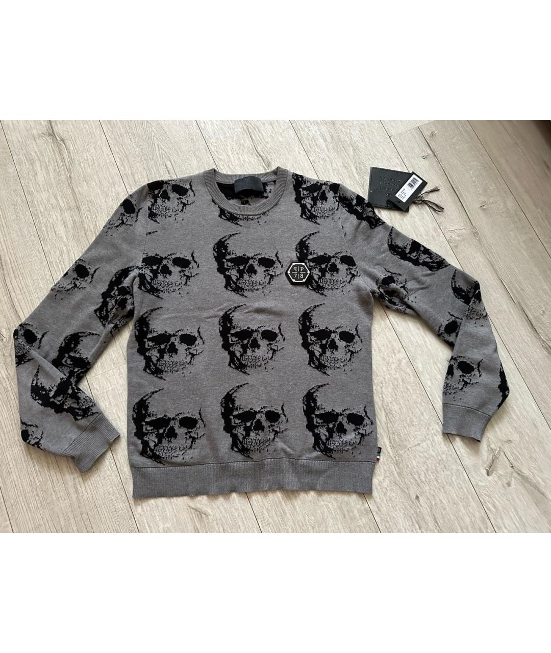 PHILIPP PLEIN Антрацитовый хлопковый джемпер / свитер, фото 8