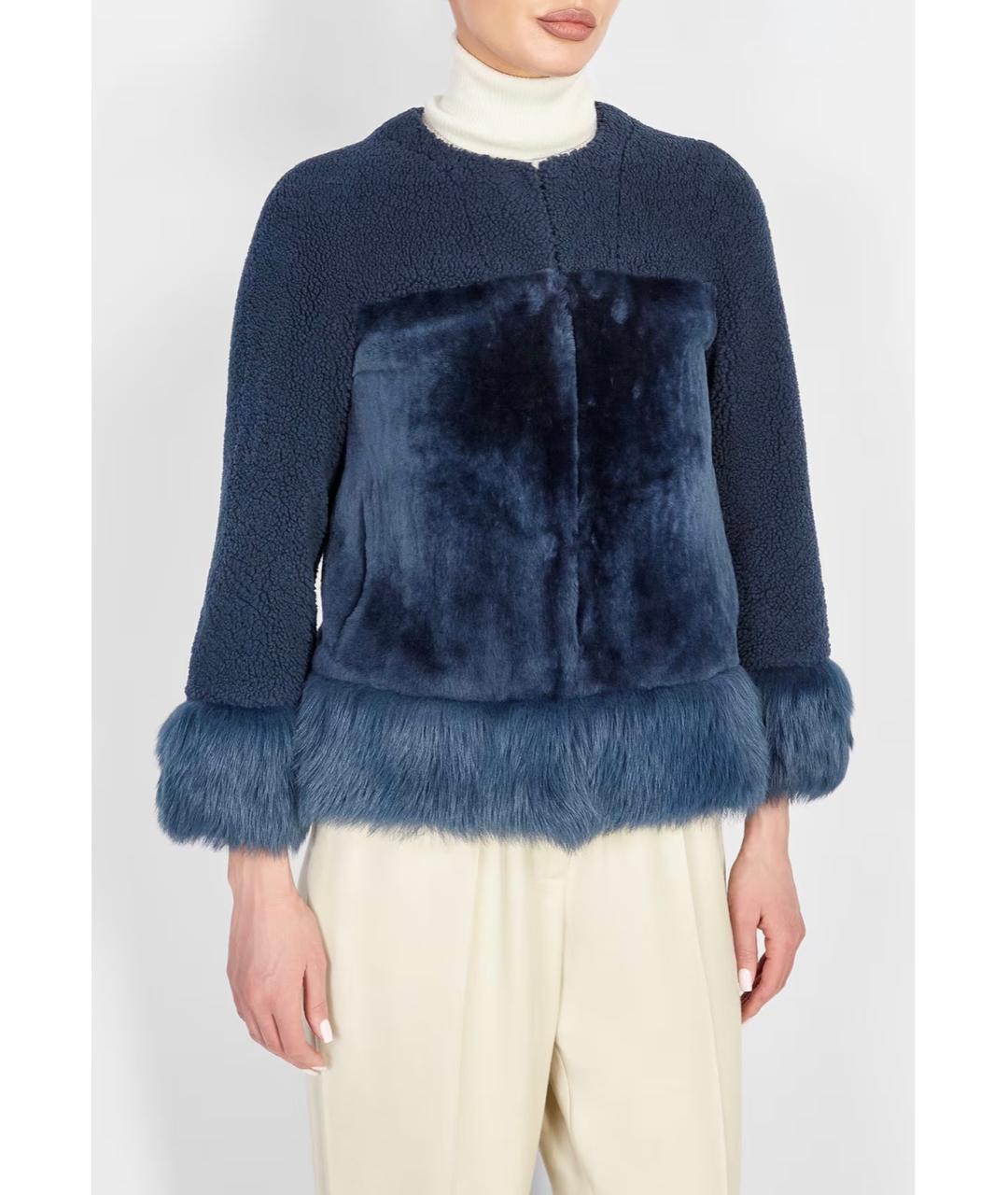 LORO PIANA Темно-синяя меховая дубленка, фото 4