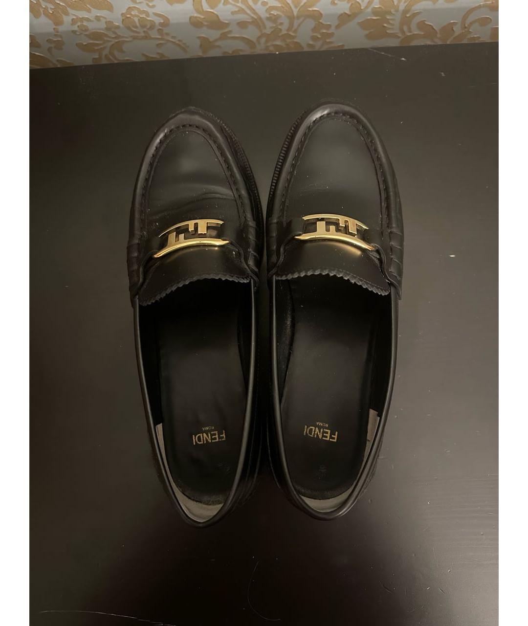 FENDI Черные кожаные лоферы, фото 3