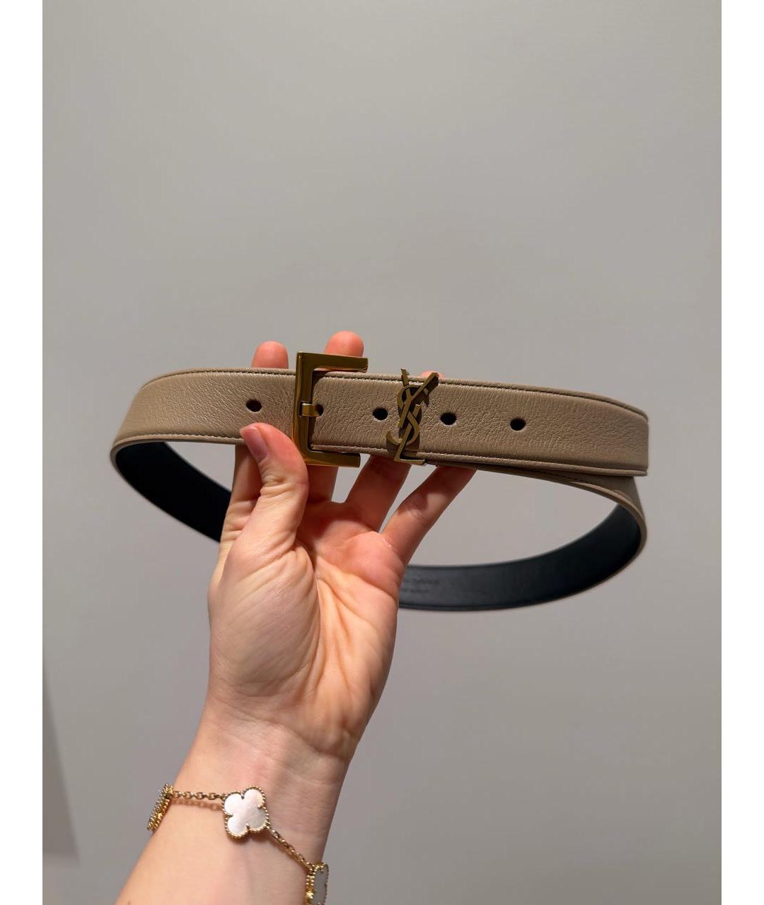 SAINT LAURENT Бежевый кожаный ремень, фото 5