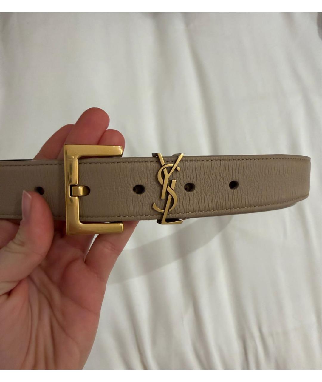 SAINT LAURENT Бежевый кожаный ремень, фото 2