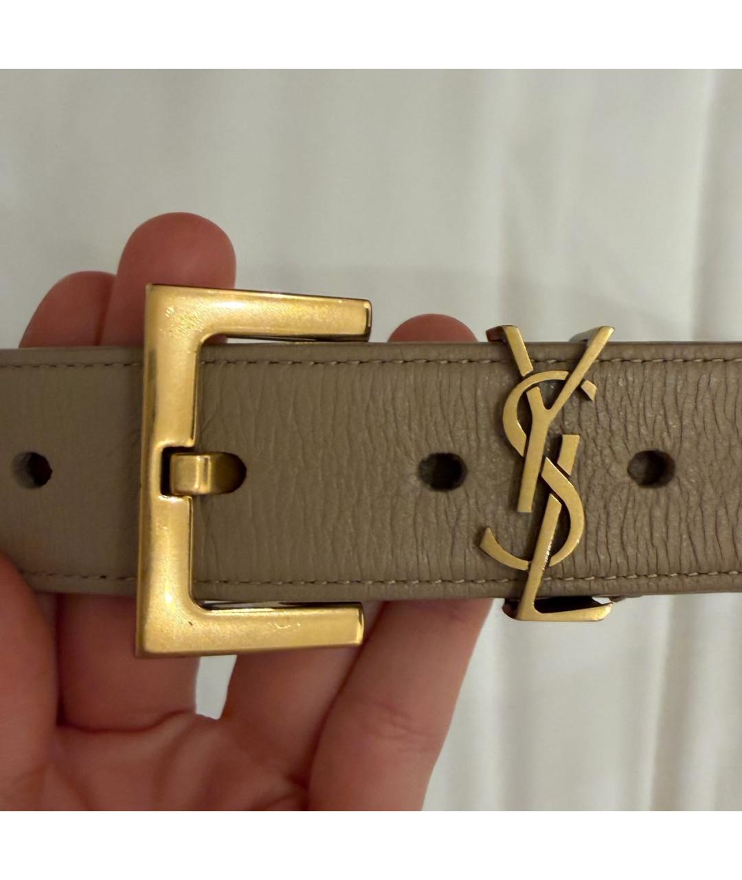 SAINT LAURENT Бежевый кожаный ремень, фото 3