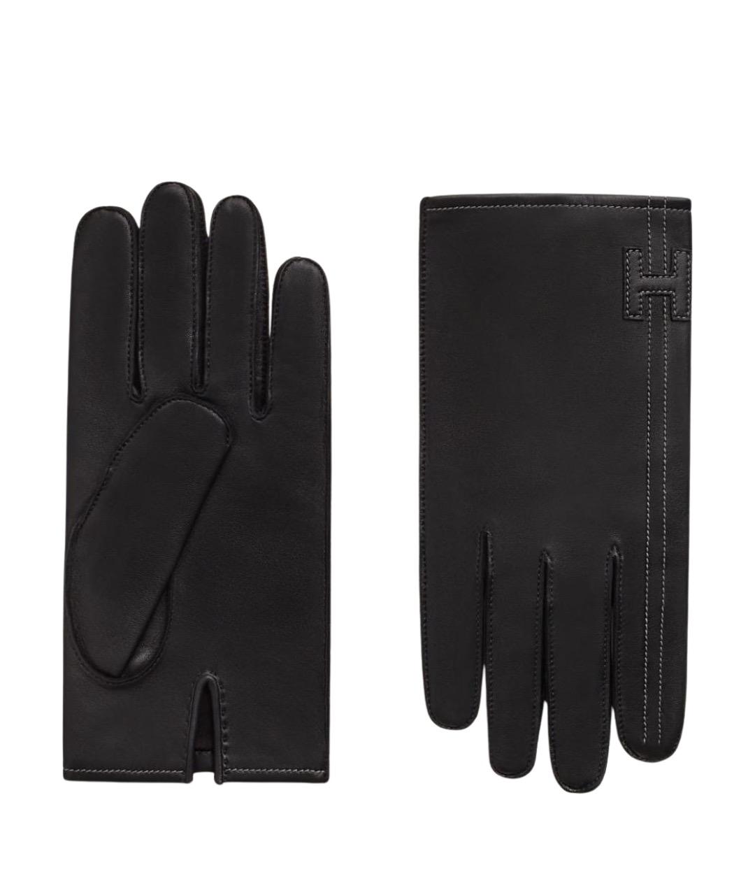 HERMES Черные кожаные перчатки, фото 1