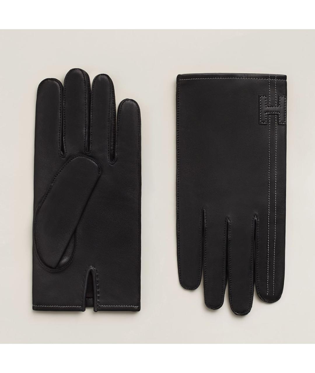 HERMES Черные кожаные перчатки, фото 3