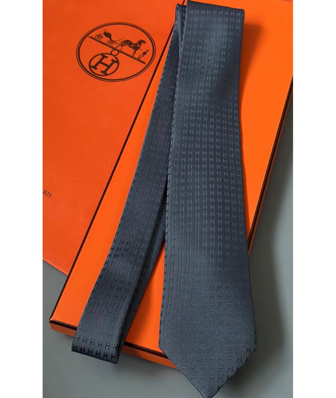 HERMES Темно-синий шелковый галстук, фото 2