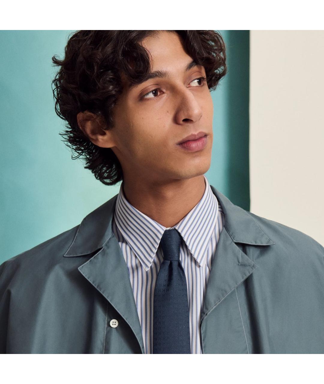 HERMES Темно-синий шелковый галстук, фото 3