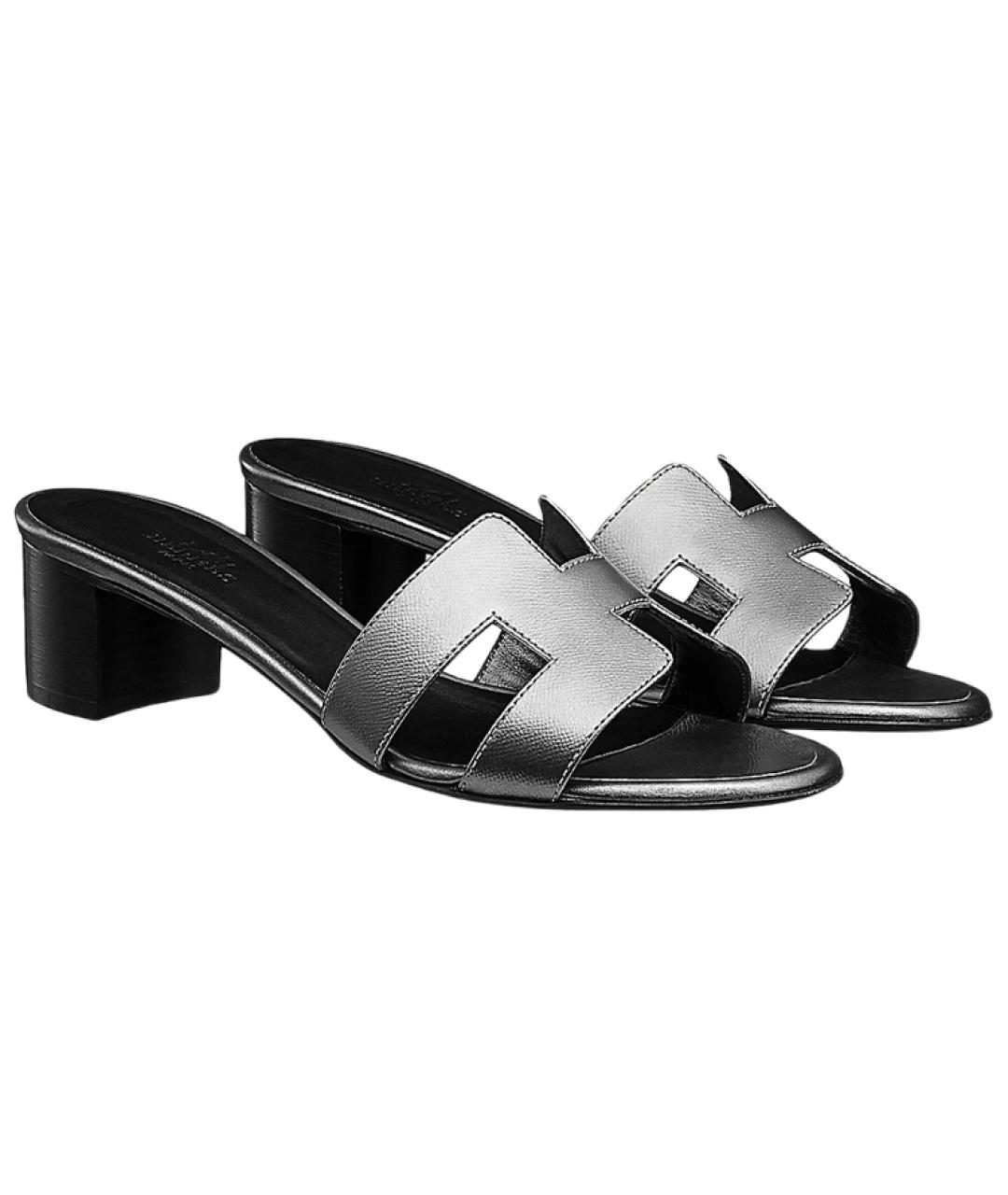 HERMES Серебряные кожаные сандалии, фото 3