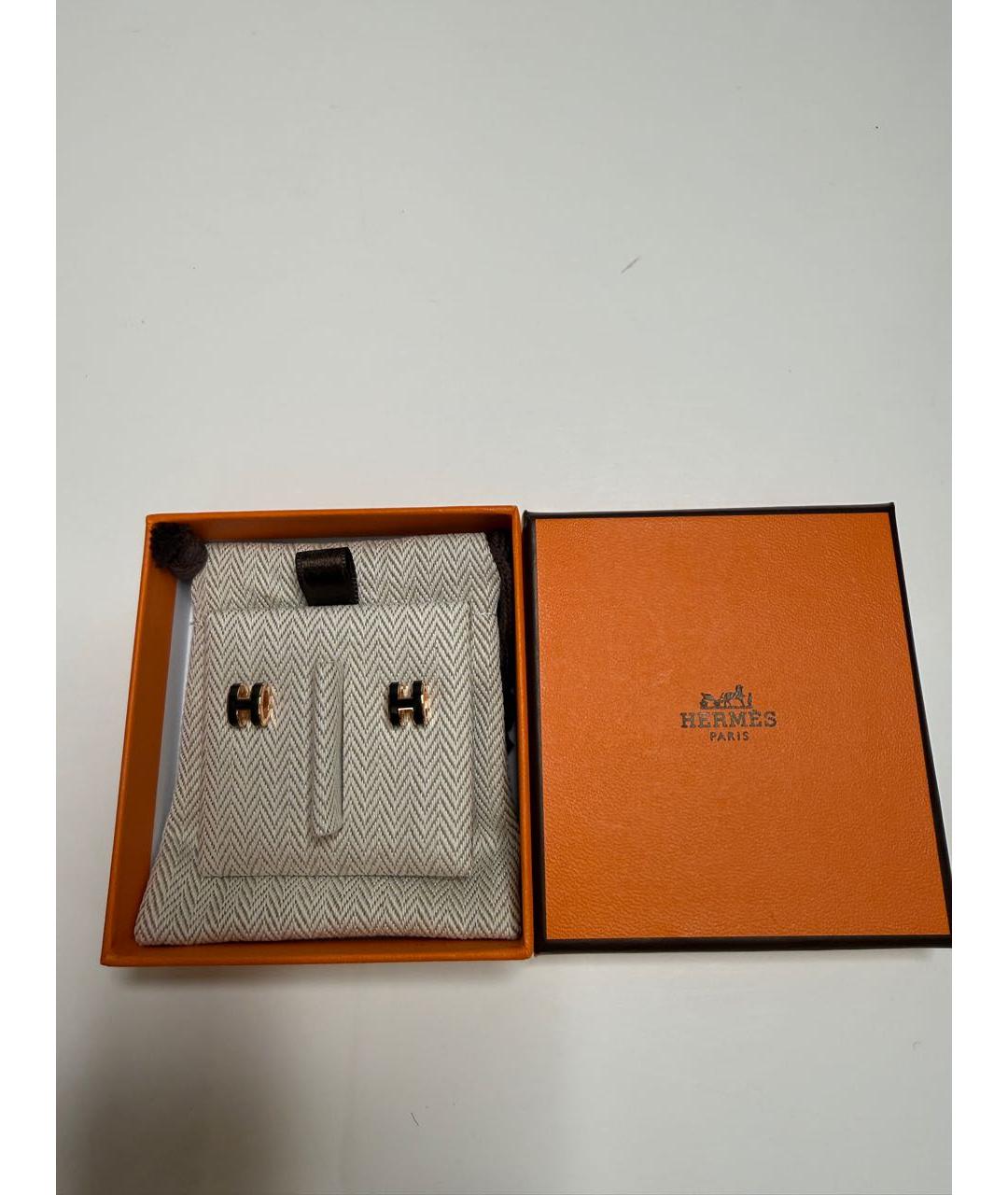 HERMES Черные металлические серьги, фото 3