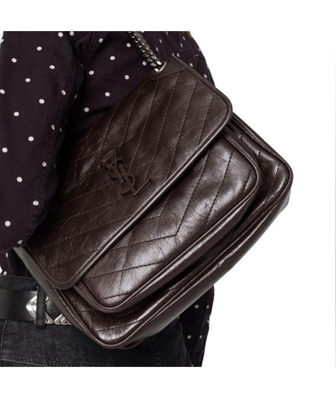 SAINT LAURENT Коричневая кожаная сумка через плечо, фото 6