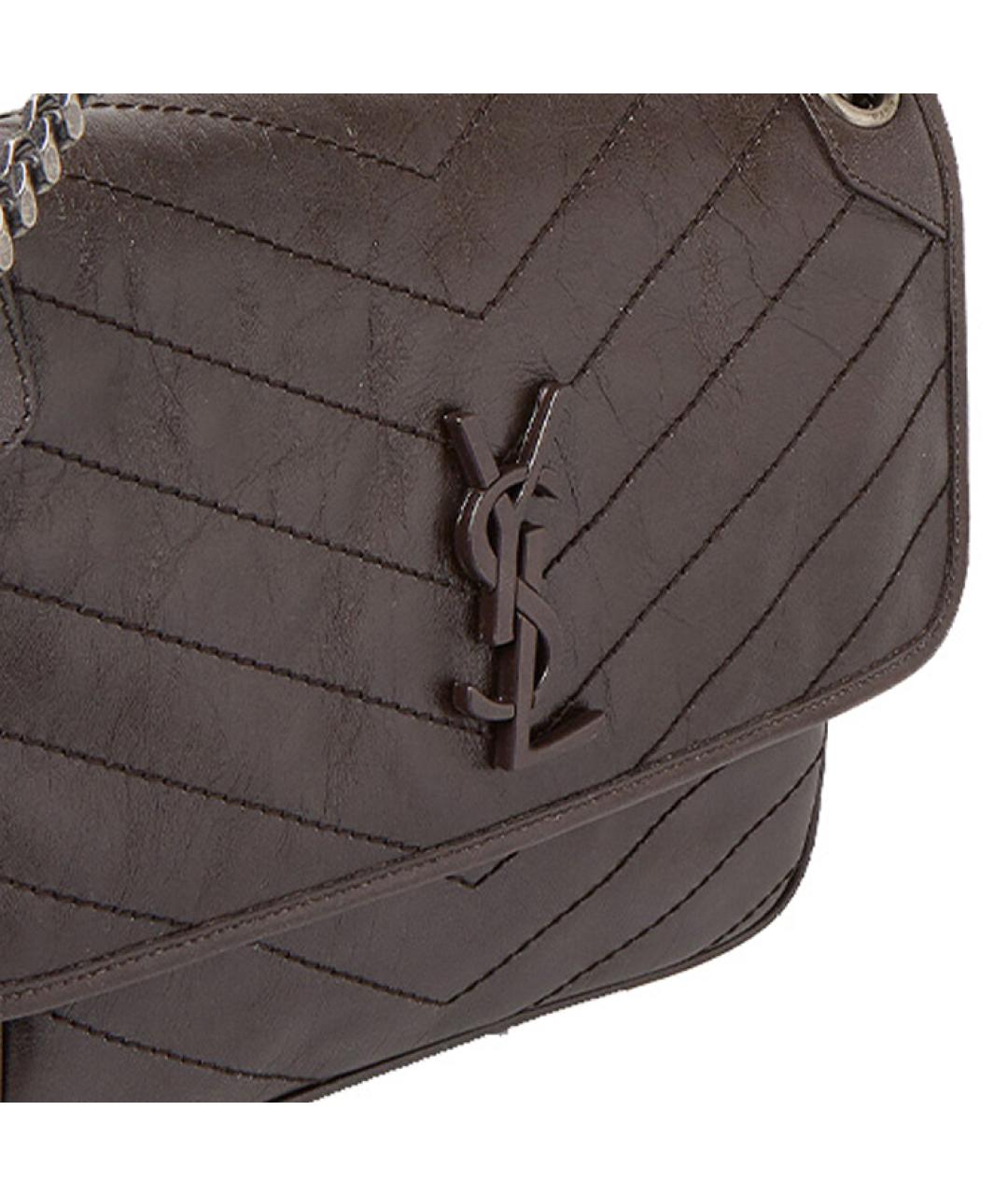 SAINT LAURENT Коричневая кожаная сумка через плечо, фото 5