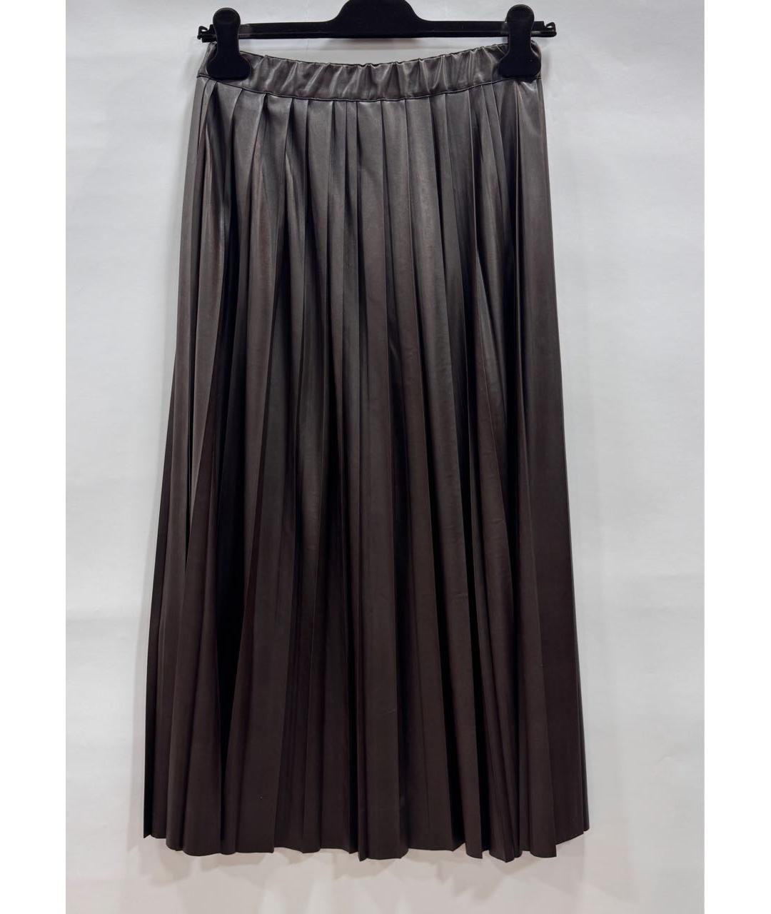 ANTONELLI FIRENZE Коричневая кожаная юбка миди, фото 2