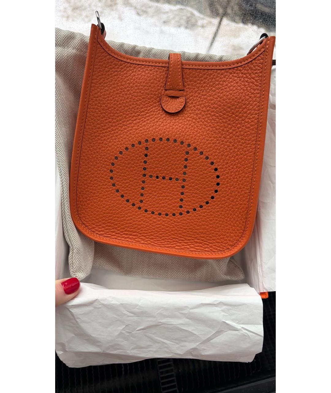 HERMES Оранжевая кожаная сумка через плечо, фото 7