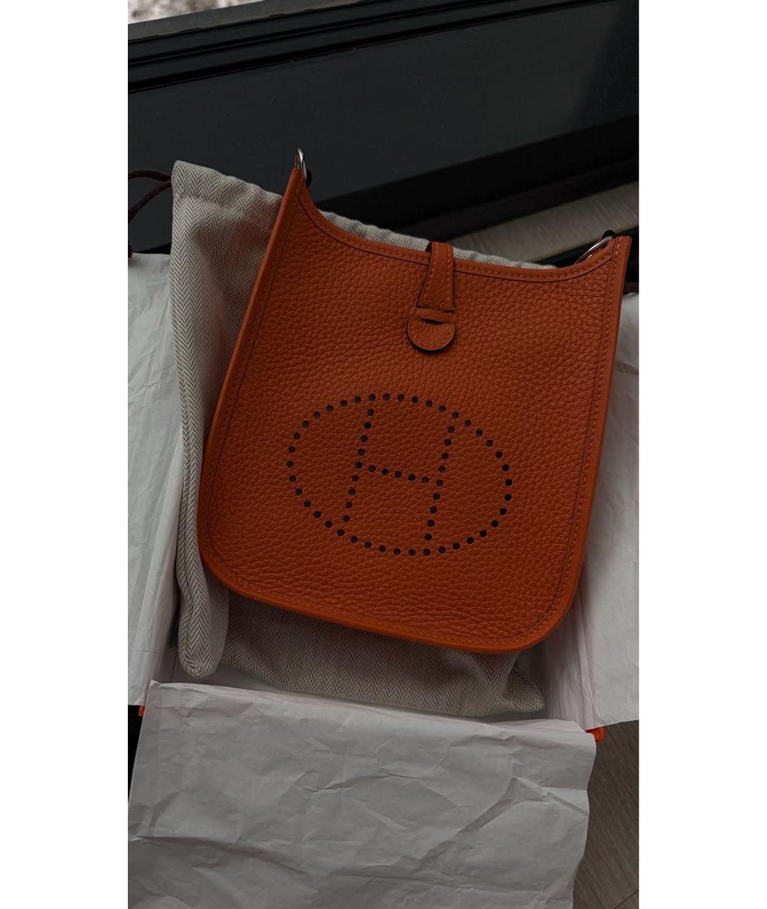 HERMES Оранжевая кожаная сумка через плечо, фото 5