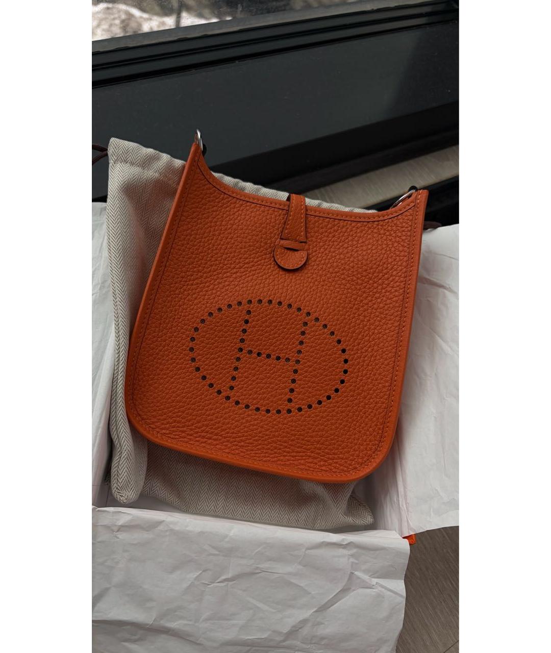 HERMES Оранжевая кожаная сумка через плечо, фото 6