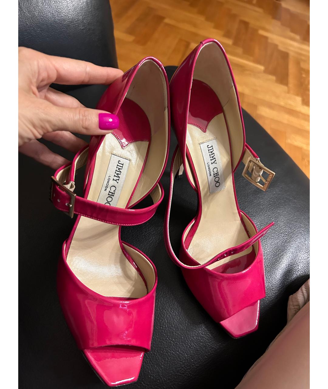 JIMMY CHOO Фуксия босоножки из лакированной кожи, фото 2
