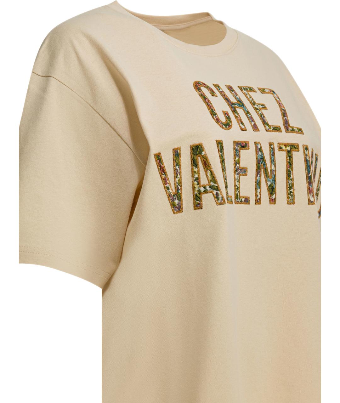 VALENTINO Бежевая хлопковая футболка, фото 4