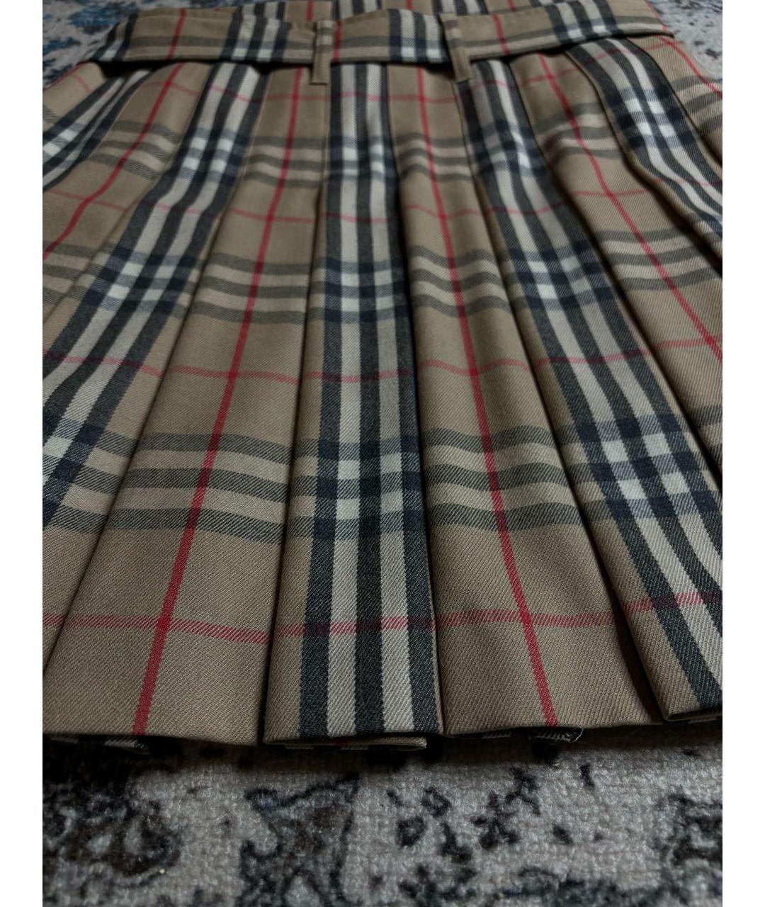 BURBERRY Бежевая шерстяная юбка мини, фото 5