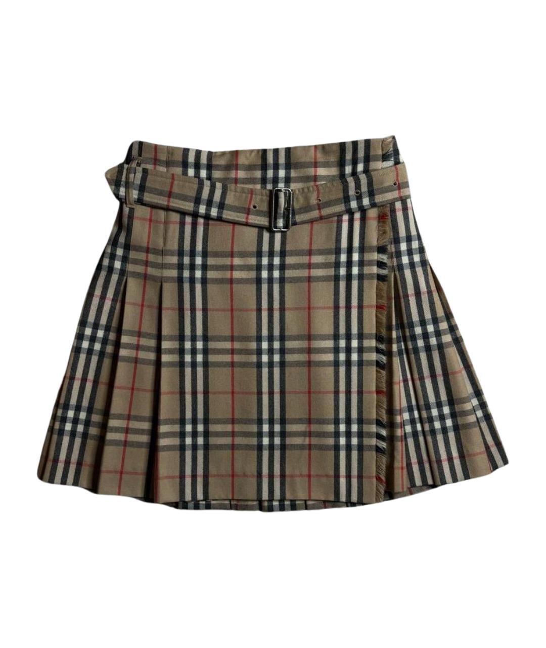 BURBERRY Бежевая шерстяная юбка мини, фото 1