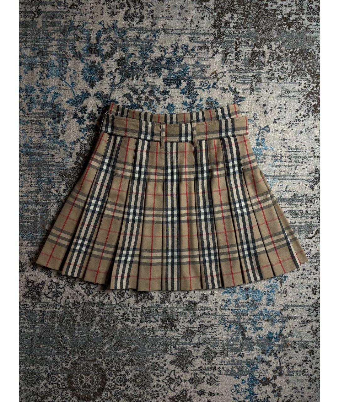 BURBERRY Бежевая шерстяная юбка мини, фото 2