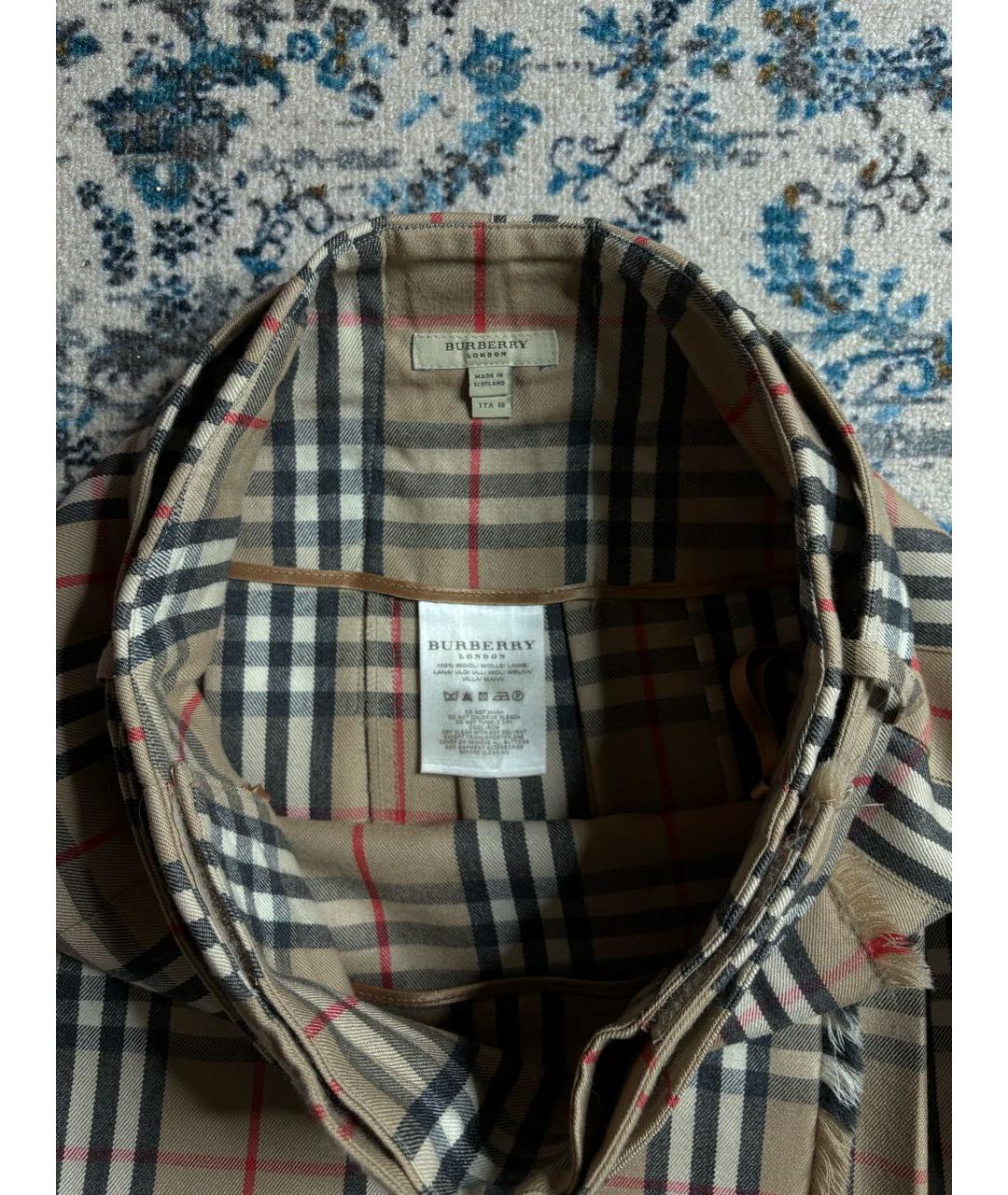 BURBERRY Бежевая шерстяная юбка мини, фото 3