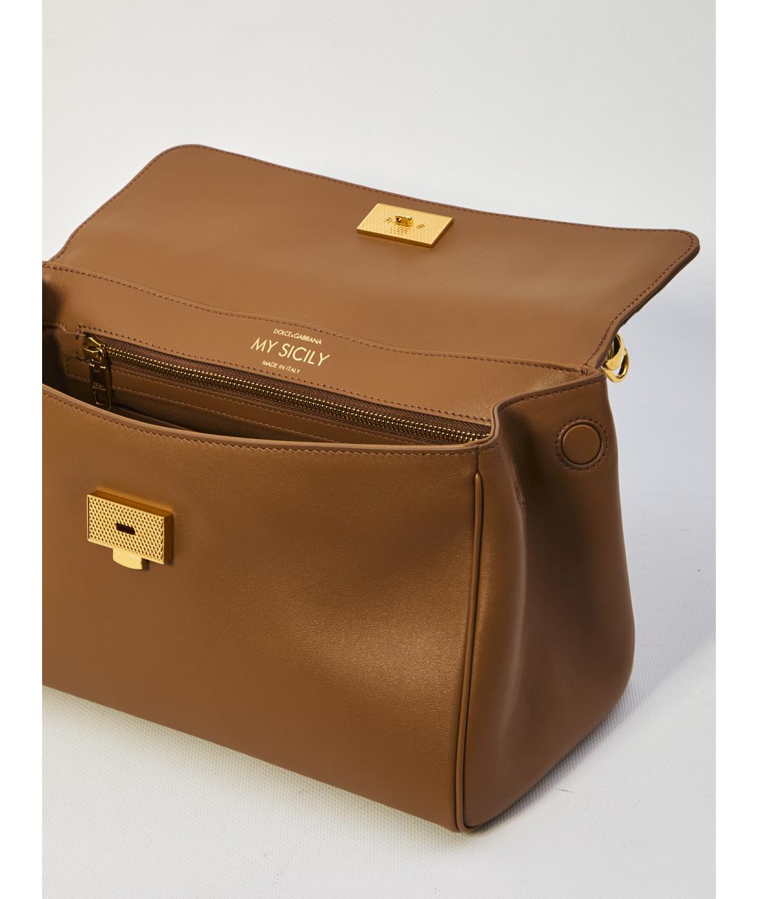 DOLCE&GABBANA Коричневая кожаная сумка с короткими ручками, фото 4