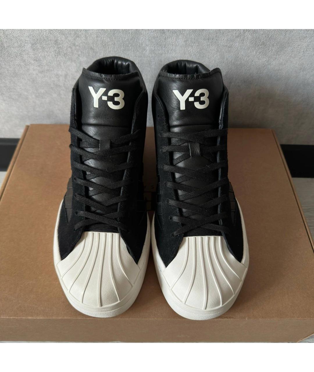 Y-3 Черные кожаные высокие кроссовки / кеды, фото 2