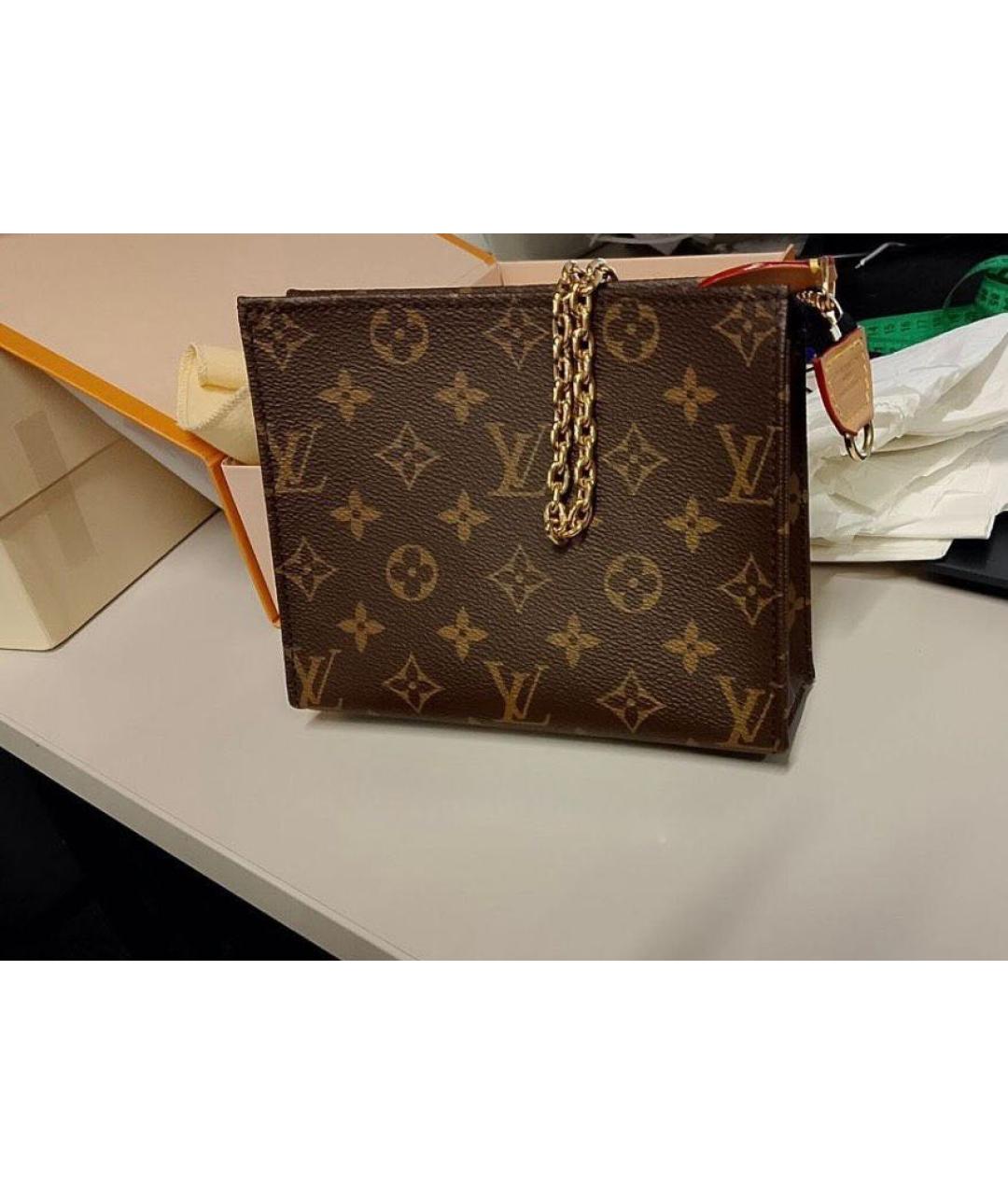 LOUIS VUITTON Коричневая кожаная косметичка, фото 2