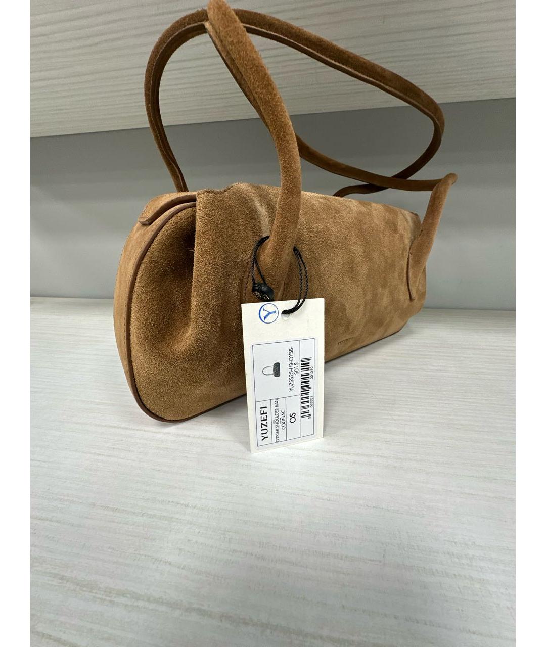 YUZEFI Бежевая замшевая сумка с короткими ручками, фото 2