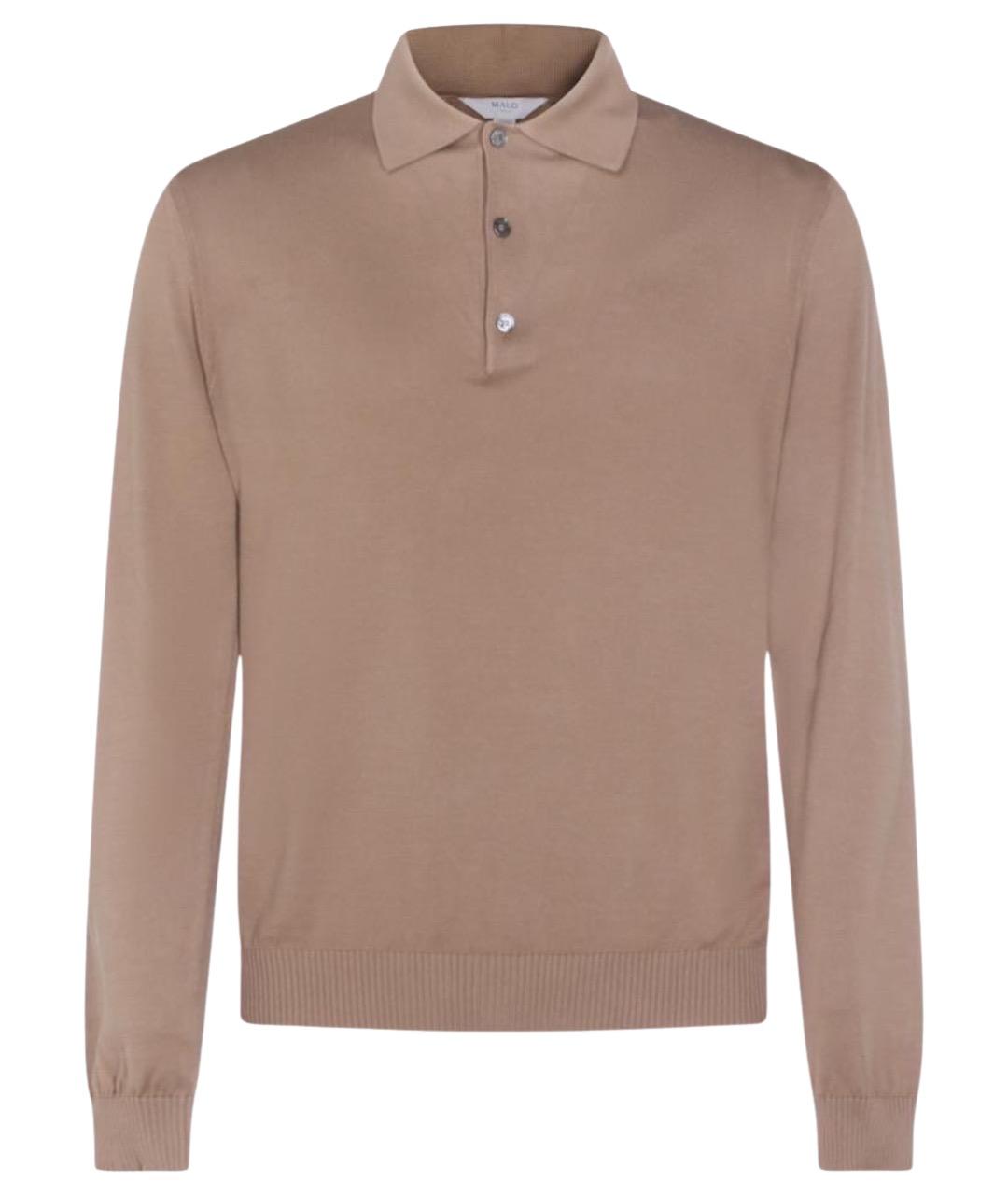 MALO Бежевое хлопковое поло с длинным рукавом, фото 1