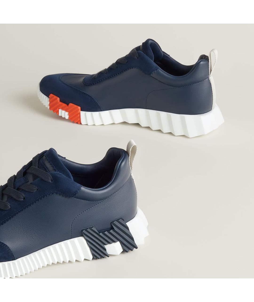 HERMES Темно-синие кожаные низкие кроссовки / кеды, фото 5