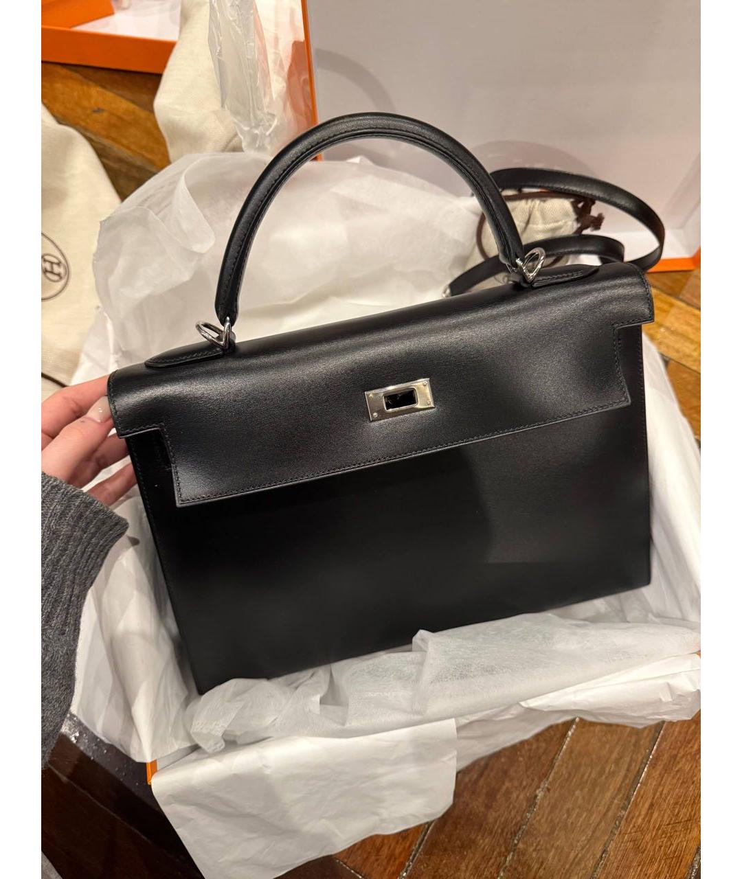 HERMES Черная кожаная сумка с короткими ручками, фото 6