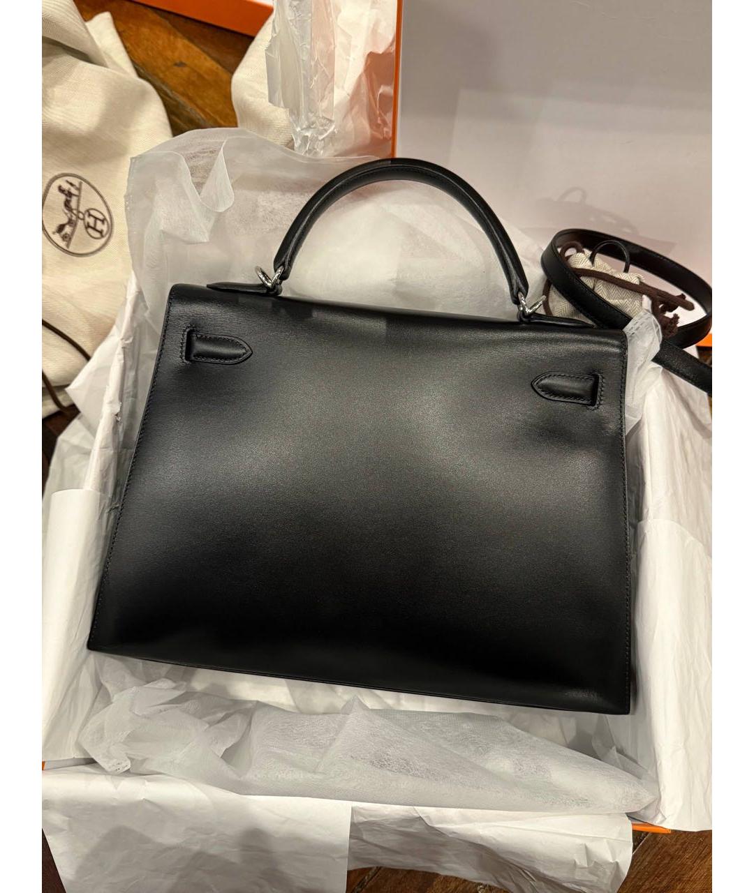 HERMES Черная кожаная сумка с короткими ручками, фото 3