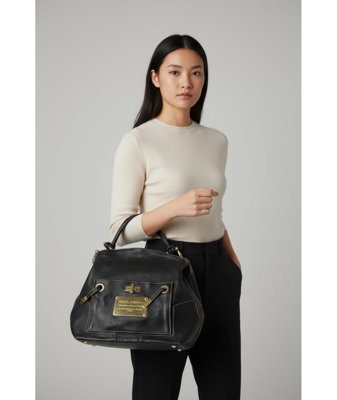 DOLCE&GABBANA Черная кожаная сумка с короткими ручками, фото 2